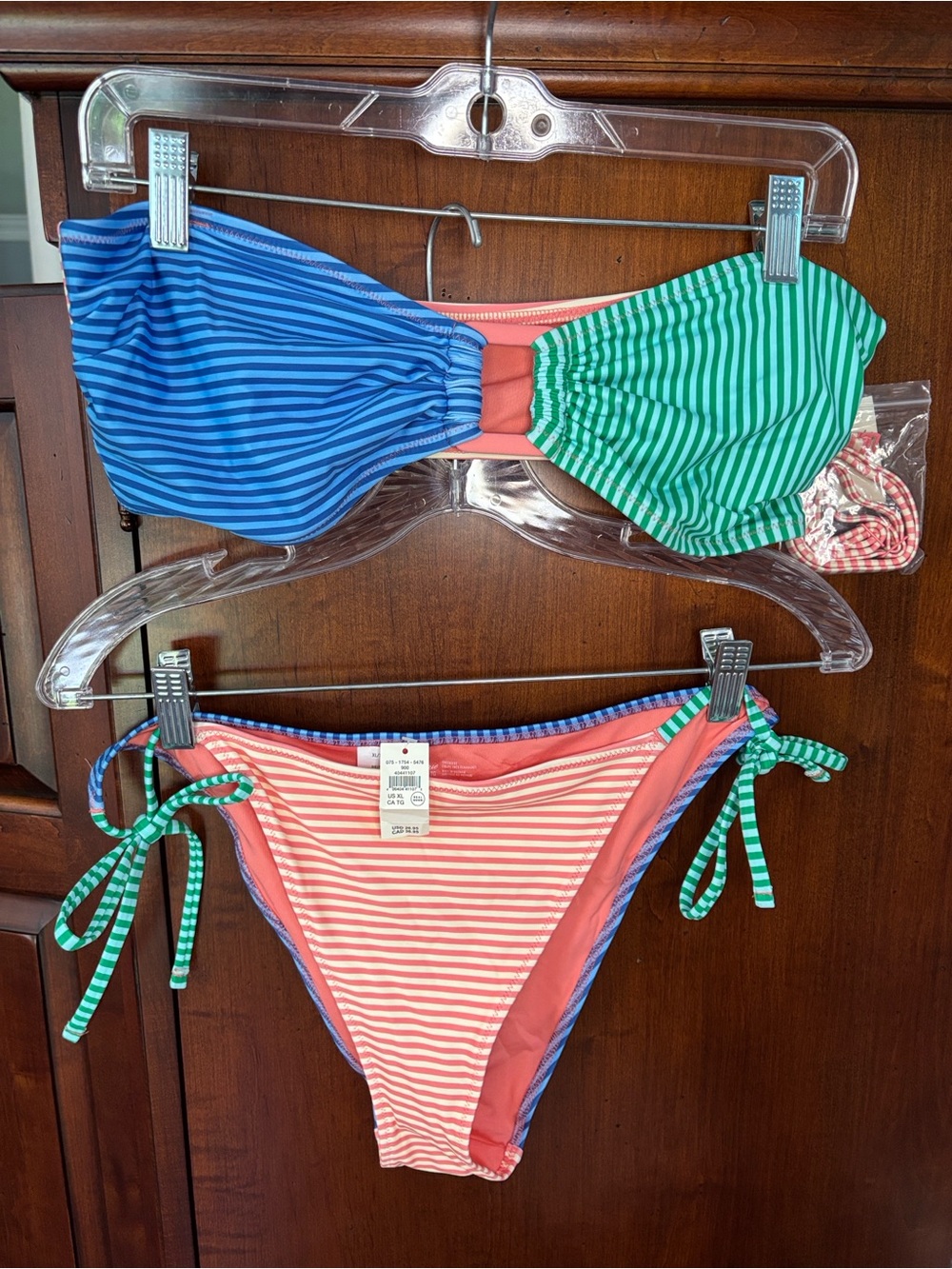 Aerie 3-pc Bikini Set, Multi-stripe Bandeau Ring Top/ 2 bottoms - Picture 5 of 14